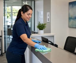 Commercial cleaning professional wiping an office counter