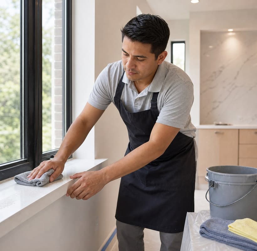 Post-construction dust cleaning near a window
