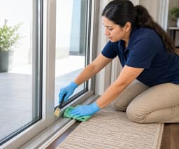 Specialty cleaning professional detailing a window track